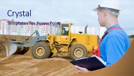  Presentation with construction site construction - Presentation having soil engineering - one builder worker with clipboard background and a sky blue colored foreground