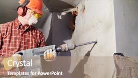  Presentation with interior - Audience pleasing PPT layouts consisting of worker with demolition hammer breaking backdrop and a coral colored foreground