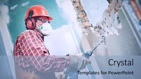  Presentation with interior - PPT layouts with worker with demolition hammer breaking background and a light blue colored foreground