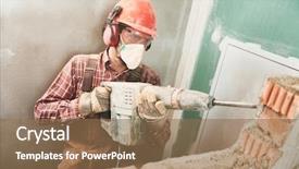  Presentation with vintage interior brick wall - Slide deck featuring worker with demolition hammer breaking background and a  colored foreground