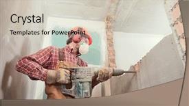  Presentation with vintage interior brick wall - Slide deck enhanced with worker with demolition hammer breaking background and a soft green colored foreground