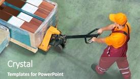  Presentation with pallet - Cool new theme with worker with fork pallet truck backdrop and a gray colored foreground