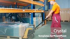  Presentation with pallet - Presentation consisting of worker with fork pallet truck background and a gray colored foreground
