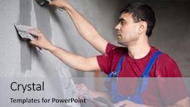  Presentation with four seasons in collage - Slide set featuring worker with four hands make background and a  colored foreground