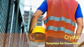  Presentation with safety construction - Theme featuring worker with helmet and safety background and a red colored foreground