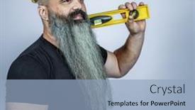  Presentation with spirit - Slide deck with worker-with-helmet-and-spirit background and a light blue colored foreground