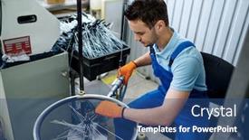  Presentation with machine - PPT theme enhanced with worker-with-machine-tool-installs background and a ocean colored foreground