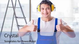  Presentation with noise - Theme enhanced with worker with noise cancelling headphones background and a  colored foreground