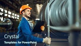  Presentation with turbine - Audience pleasing presentation consisting of worker-with-notebook-large-turbine backdrop and a navy blue colored foreground