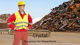  Presentation with worker safety - Slide deck consisting of worker with overalls a hard background and a coral colored foreground