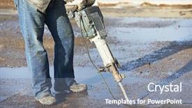  Presentation with road construction - Theme enhanced with worker with pneumatic hammer drill background and a seafoam green colored foreground