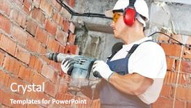  Presentation with construction equipment - Beautiful slide deck featuring worker with pneumatic hammer drill backdrop and a coral colored foreground