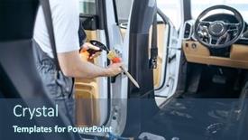  Presentation with spray - PPT layouts featuring worker-with-spray-and-brush background and a ocean colored foreground