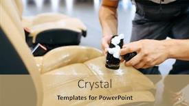  Presentation with mechanical engineering car spring - Colorful slide set enhanced with worker-with-spray-moisturizes-car backdrop and a coral colored foreground