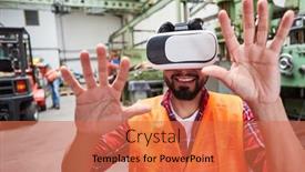  Presentation with simulation - Presentation enhanced with worker-with-vr-glasses-reaches background and a red colored foreground