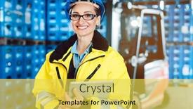  Presentation with logistics warehouse - Colorful PPT layouts enhanced with worker-woman-in-a-logistics backdrop and a yellow colored foreground