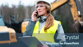  Presentation with mining - Slide deck with worker-woman-in-open-cast background and a ocean colored foreground