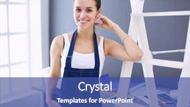  Presentation with drill - Colorful presentation theme enhanced with worker woman with drill standing backdrop and a ocean colored foreground