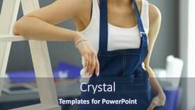  Presentation with new home - Cool new slides with worker-woman-with-drill-standing backdrop and a navy blue colored foreground