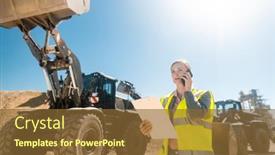  Presentation with phone - PPT layouts with worker-woman-with-phone background and a tawny brown colored foreground