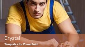  Presentation with woodworking - Beautiful theme featuring worker working in repair workshop in woodworking concept backdrop and a red colored foreground