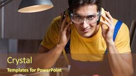  Presentation with woodworking - PPT theme with worker-working-in-repair-workshop background and a tawny brown colored foreground