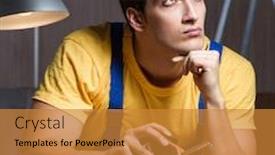  Presentation with woodworking - Slides having worker-working-in-repair-workshop background and a gold colored foreground