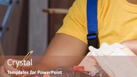  Presentation with woodworking - Cool new PPT theme with worker-working-in-repair-workshop backdrop and a red colored foreground