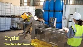  Presentation with working together - Amazing PPT layouts having worker working together in oil backdrop and a tawny brown colored foreground