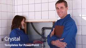  Presentation with pipes - Audience pleasing presentation design consisting of workers adjusting some pipes backdrop and a ocean colored foreground