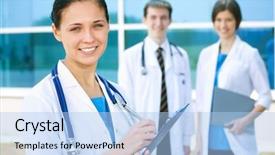  Presentation with female garment workers - PPT layouts enhanced with workers against modern hospital building background and a  colored foreground