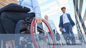  Presentation with front office - Cool new slide set with workers-and-disabled-woman backdrop and a seafoam green colored foreground