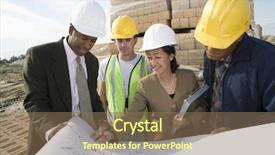  Presentation with blueprint - PPT theme enhanced with workers at construction site background and a violet colored foreground