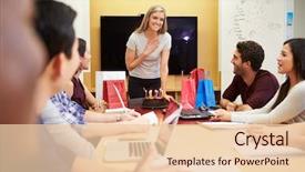  Presentation with office workers - PPT theme featuring workers celebrating colleague's birthday background and a lemonade colored foreground