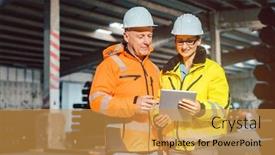  Presentation with logistics warehouse - Audience pleasing theme consisting of workers-checking-inventory-of-logistics backdrop and a gold colored foreground