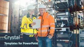  Presentation with warehouse logistics - Audience pleasing PPT layouts consisting of workers-checking-inventory-of-logistics backdrop and a ocean colored foreground