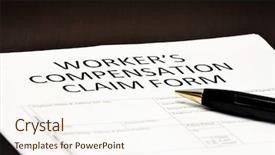  Presentation with compensation - Colorful PPT theme enhanced with worker's compensation claim form backdrop and a sky blue colored foreground
