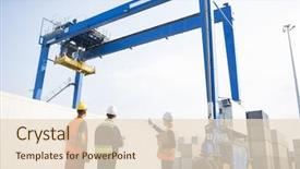  Presentation with shipping container - Colorful PPT layouts enhanced with workers discussing against large crane backdrop and a lemonade colored foreground