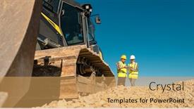  Presentation with job - Audience pleasing slide deck consisting of workers-discussing-their-job backdrop and a yellow colored foreground