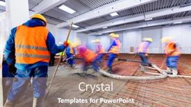  Presentation with new office - Beautiful slide deck featuring workers-do-concrete-screed backdrop and a coral colored foreground