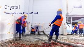  Presentation with office workers - Presentation theme with workers-do-concrete-screed background and a sky blue colored foreground