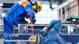  Presentation with heavy industry - Colorful slide deck enhanced with workers-grinding-in-a-workshop backdrop and a ocean colored foreground
