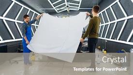  Presentation with film - Slide set consisting of workers-holds-hood-template background and a gray colored foreground