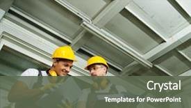  Presentation with factory workers - Presentation design enhanced with workers in a factory control background and a dark gray colored foreground