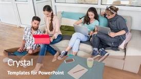  Presentation with wireless network - Audience pleasing PPT theme consisting of workers in a modern hub backdrop and a coral colored foreground