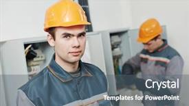 Presentation with electrician - PPT layouts enhanced with workers in front of fuse background and a ocean colored foreground