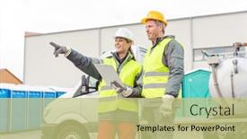  Presentation with toilet - Slide set consisting of workers-in-mobile-toilet-rental background and a yellow colored foreground