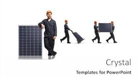  Presentation with solar panels - Presentation theme consisting of workers-in-suits-transporting-solar background and a  colored foreground