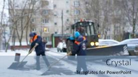  Presentation with tractor - Colorful slides enhanced with workers-in-uniform backdrop and a light blue colored foreground
