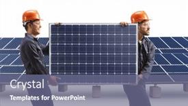  Presentation with photovoltaic - PPT theme featuring workers-in-uniforms-carrying background and a gray colored foreground